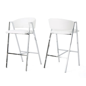 Modern Bar Stools With Low Back And Arms And Durable Metal Frame (Set of 2) - Ivory