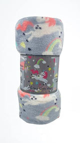 Summertime whimsy plush fleece throw blanket (50" x 60") - rainbow unicorn