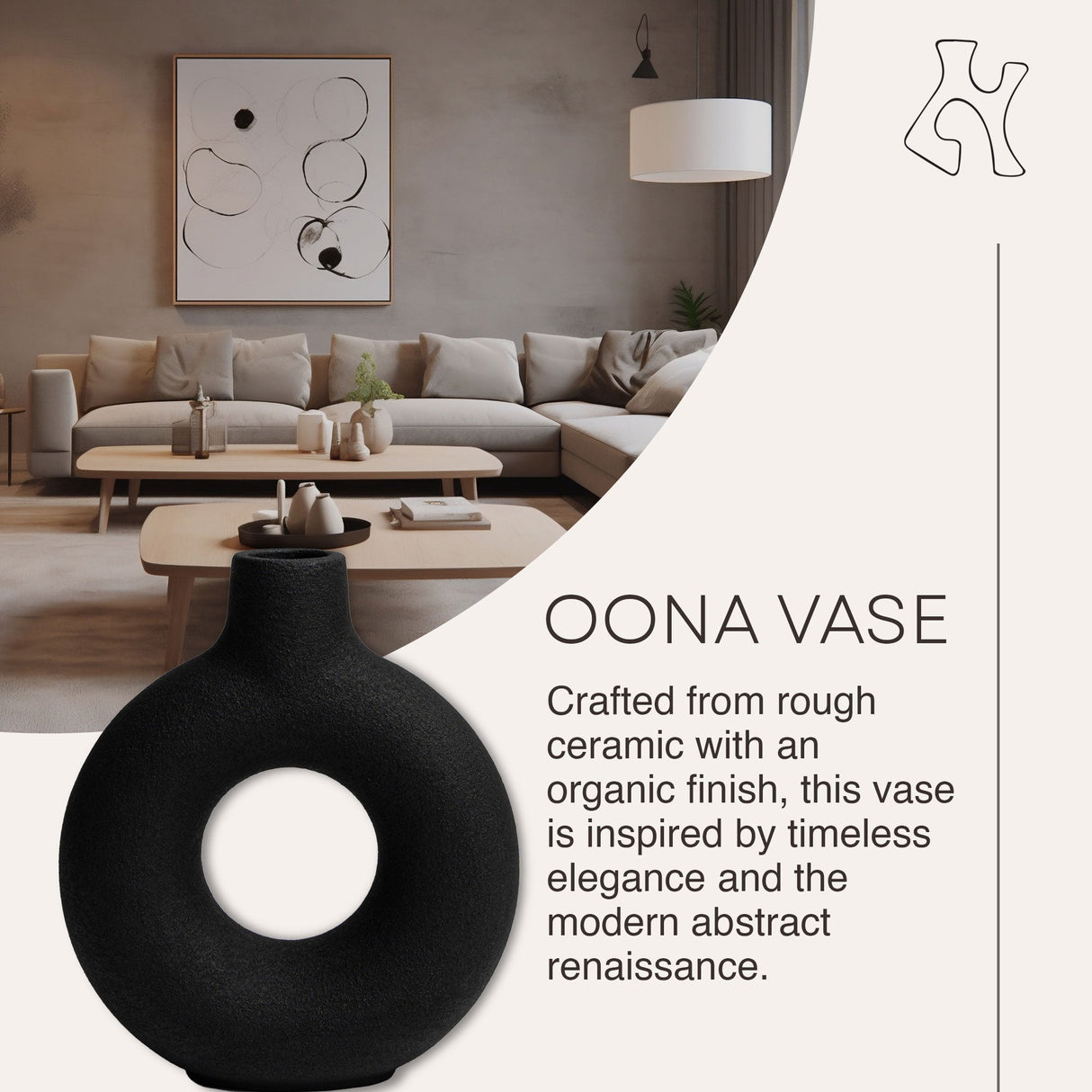 Villa Moda Oona Decorative Modern Ring Vase, Large, Black