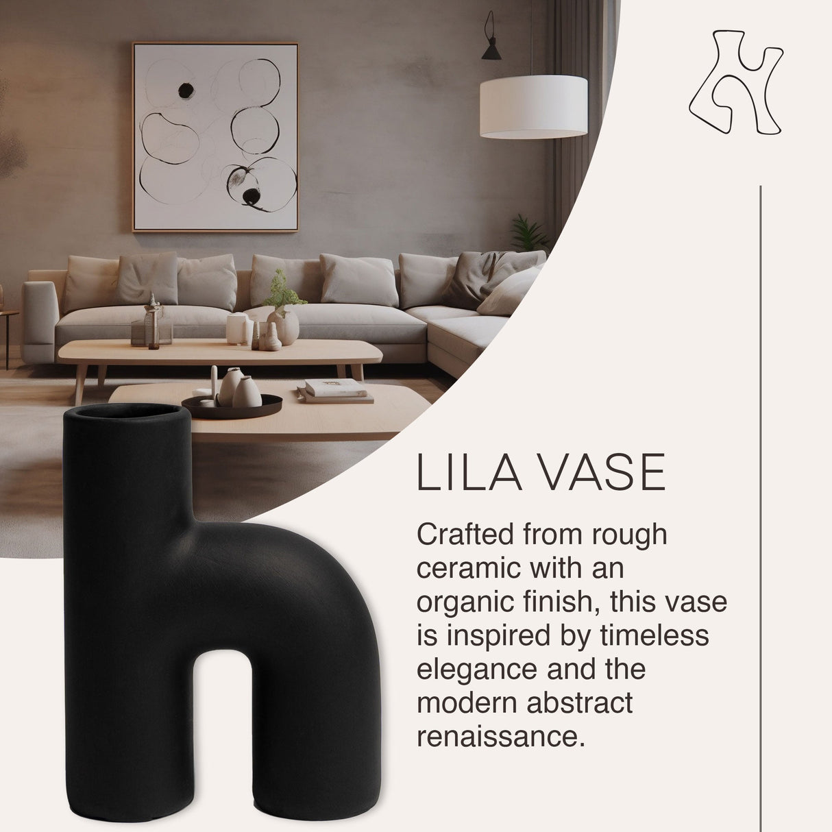 Villa Moda Lila Abstract Sculptural Decorative Modern Vase, Black