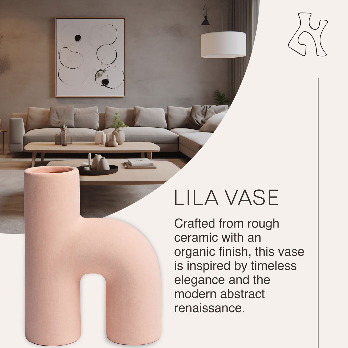 Villa Moda Lila Abstract Sculptural Decorative Modern Vase, Pink