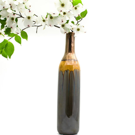 Clay Barn Patina Sienna Rim Bottle Vase – 19" Ceramic with Metallic Finish