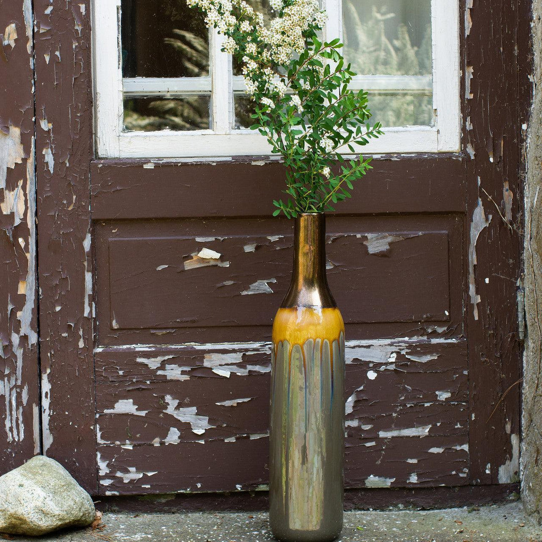 Clay Barn Patina Sienna Rim Bottle Vase – 19" Ceramic with Metallic Finish