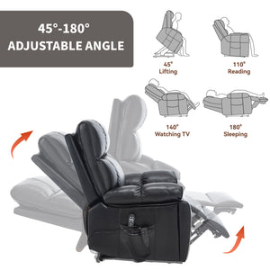 Black Leatheraire Heat Massage Recliner with Lumbar Heat - Black