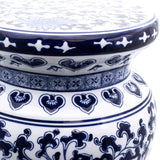 Blue Garden Lotus Porcelain Stool – Hand-Painted Accent Piece 16"