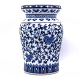 Blue Garden Lotus Porcelain Stool – Hand-Painted Accent Piece 16"