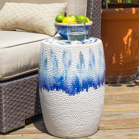 Fusion-Drip-Porcelain-Stool-–-Blue-&-White-Coastal-Accent-Outdoor-Tables