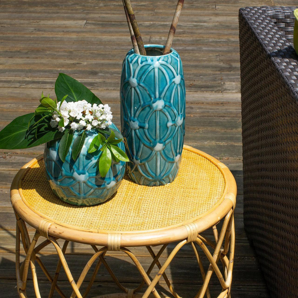 Adriatic-Inspired Tall Rope Vase – Hand-Glazed Ceramic Coastal Decor