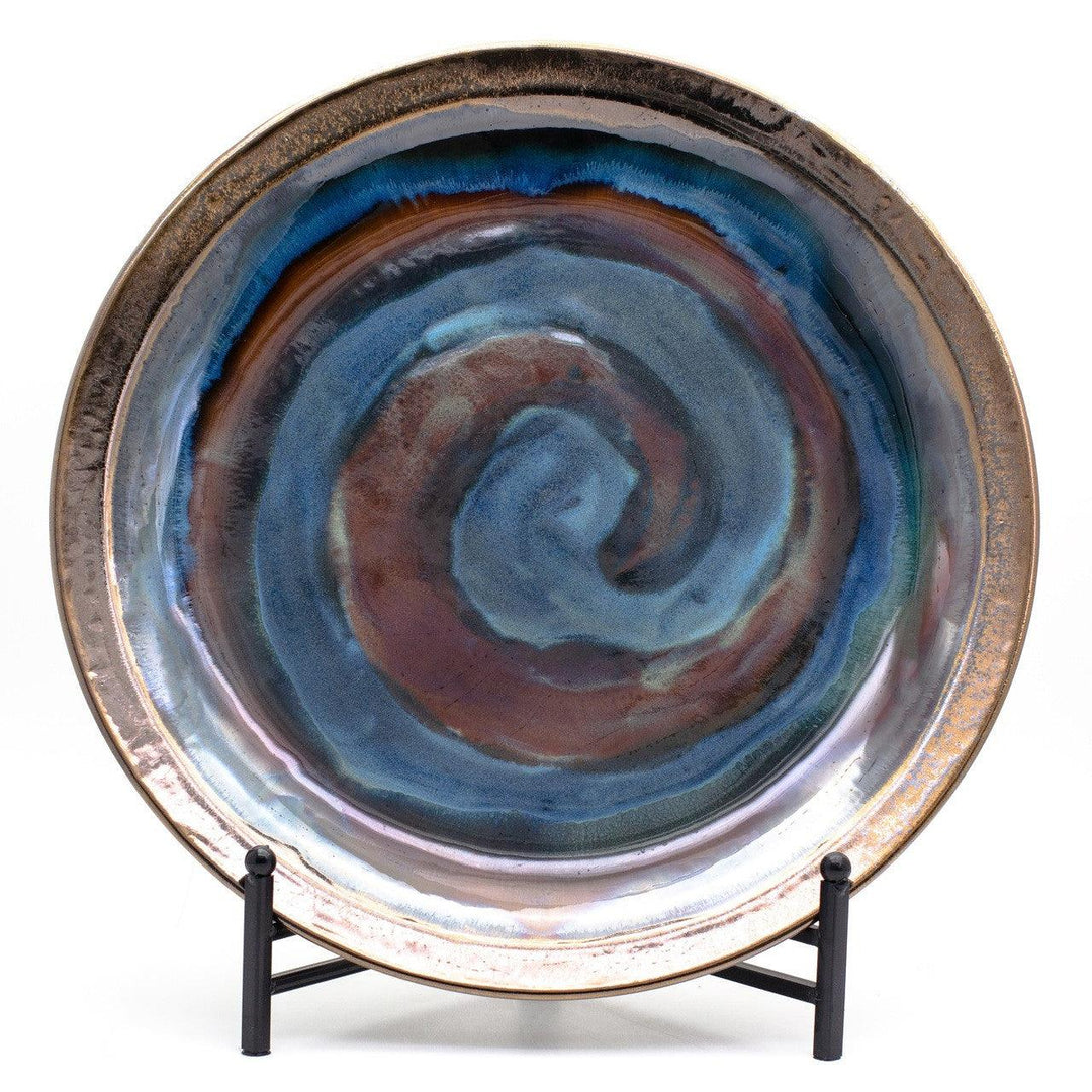 Patina stormy skies swirled plate with stand
