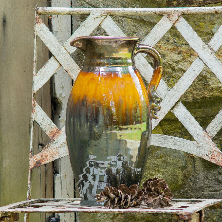 Claybarn Patina Decorative Ceramic Pitcher – Sienna &amp; Metallic Blue