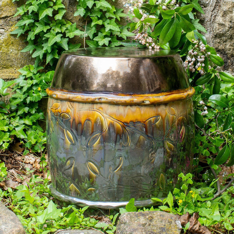 Patina Vine &amp; Leaf Ceramic Garden Stool – 18" Inspired Accent