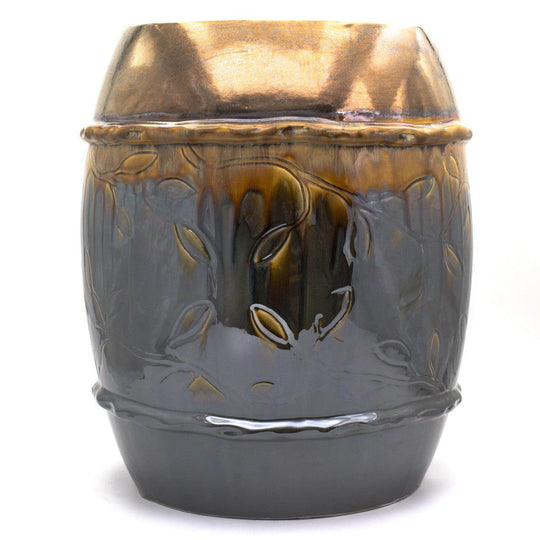 Patina Vine &amp; Leaf Ceramic Garden Stool – 18" Inspired Accent