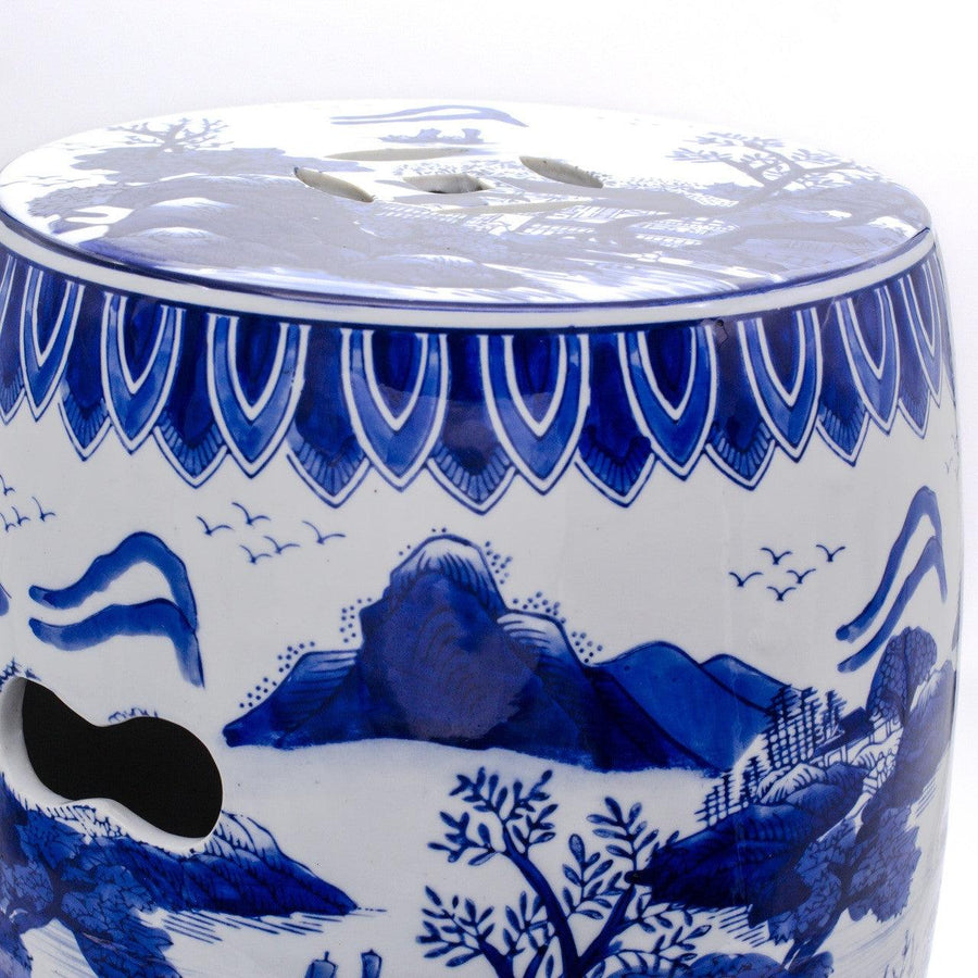 Blue Garden Landscape Stool – Traditional Chinese Porcelain Accent