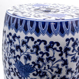 Blue Garden Lotus Porcelain Podium Stool – Hand-Painted Accent Table or Seat