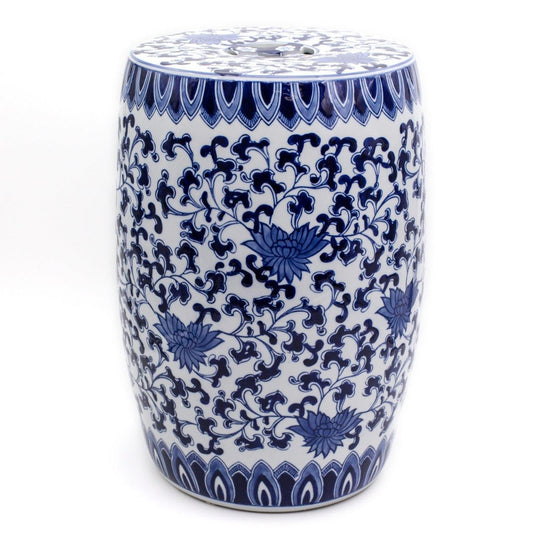 Blue Garden Lotus Porcelain Podium Stool – Hand-Painted Accent Table or Seat
