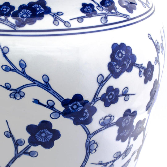 Blue garden white cherry blossom podium stool