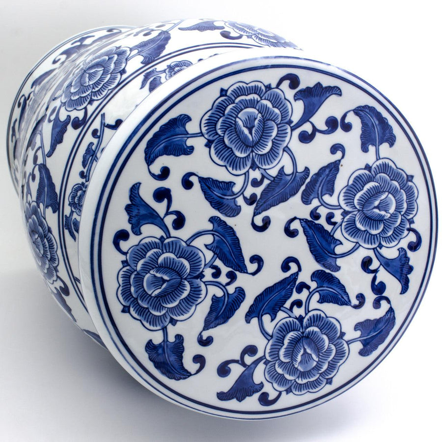 Blue Garden Begonia Porcelain Stool – Hand-Painted Indoor/Outdoor Accent