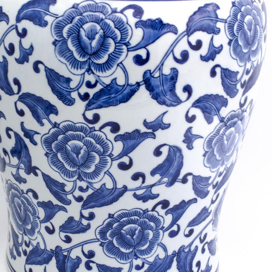 Blue Garden Begonia Porcelain Stool – Hand-Painted Indoor/Outdoor Accent