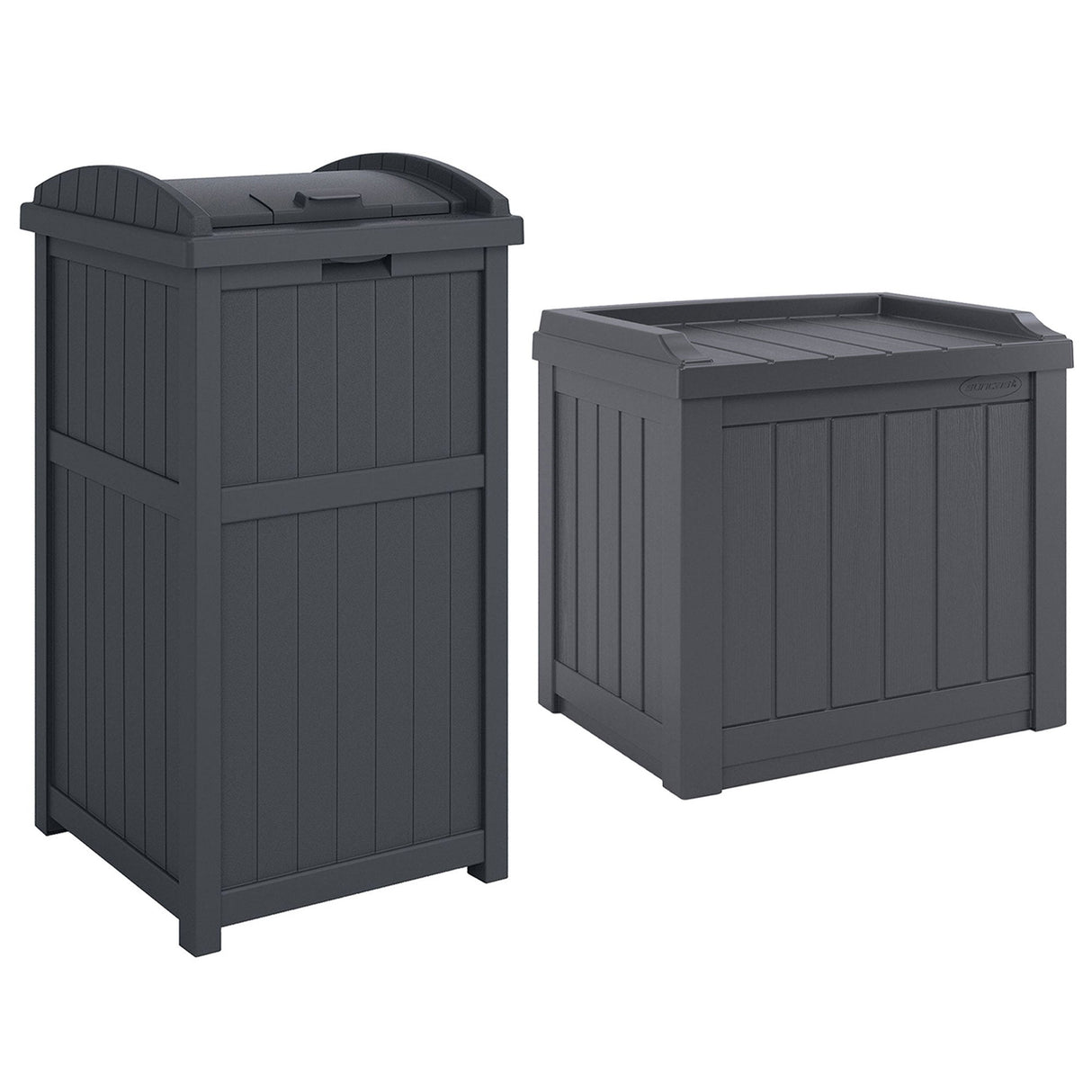 Suncast 22 Gallon Outdoor Small Deck Box & 30 Gallon Trash Waste Bin, Cyberspace