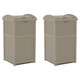 Suncast Wicker Plastic Hideaway Trash Can With Latching Lid, Dark Taupe (2 Pack)