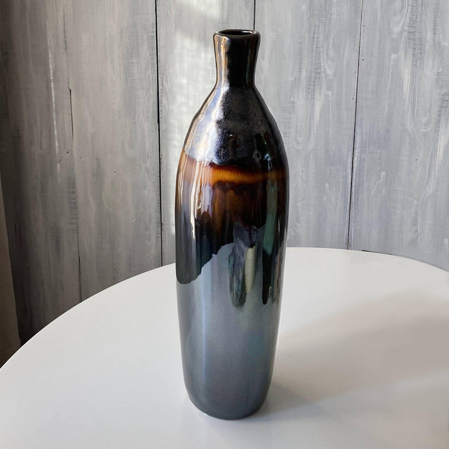 Claybarn Patina Stoneware Bottle Vase – 20.5" Tall -earthy brown