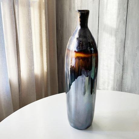 Claybarn Patina Stoneware Bottle Vase – 20.5" Tall -earthy brown
