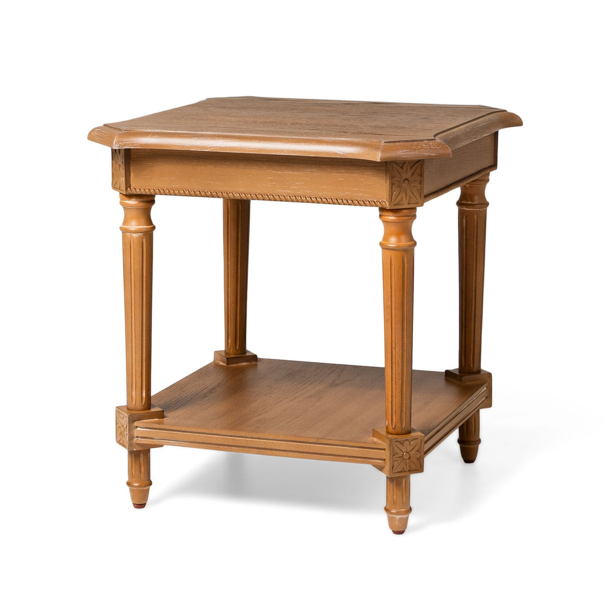 Maven Lane Pullman Traditional Square Wooden Side Table, Antiqued Natural Finish