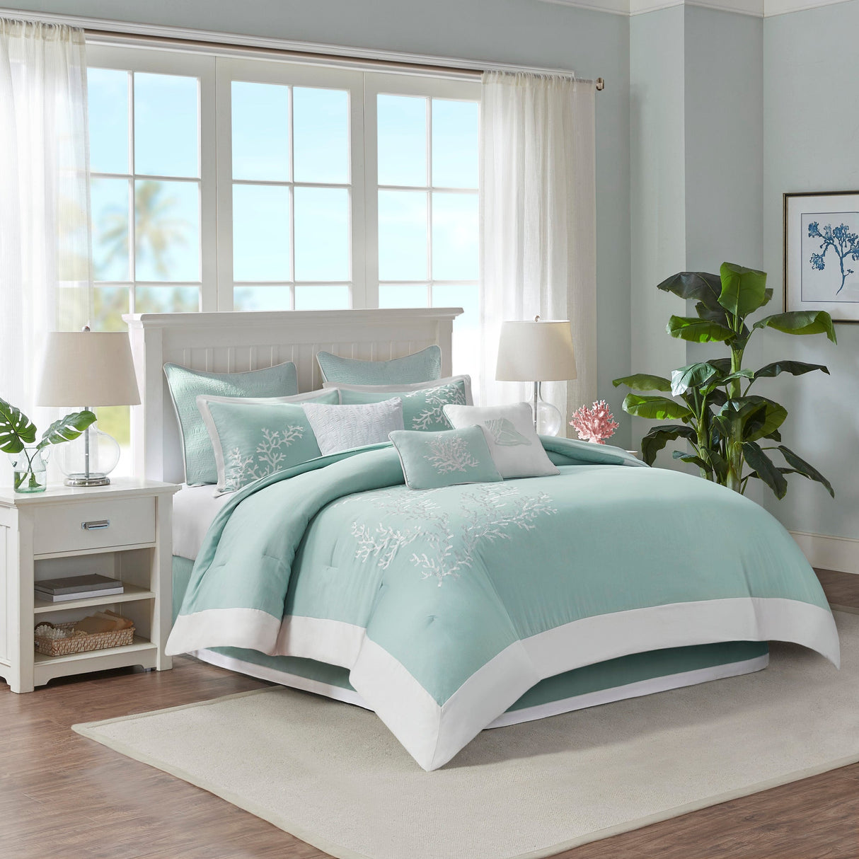 Oversized Cotton Jacquard Comforter Set Aqua Queen