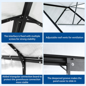 Polycarbonate house Raised Base And Anchor Aluminum Heavy Duty Walk-In houses For Outdoor Backyard In All Season