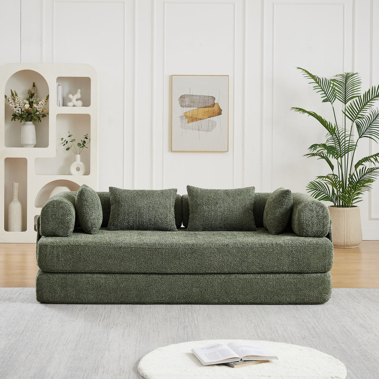 Convertible Sleeper Sofa Bed With Cylindrical Pillow