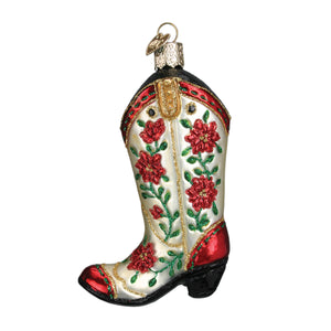 Christmas Cowgirl Boot Glass Ornament