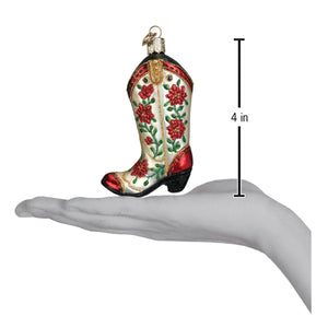 Christmas Cowgirl Boot Glass Ornament