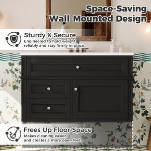 36" Wall Mounted Bathroom Vanity with Ceramic Sink and Storage