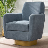 Modern Blue Swivel Barrel Chair – Cotton Linen Upholstery, 360° Rotation