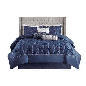 7 Piece Tufted Comforter Set Navy King