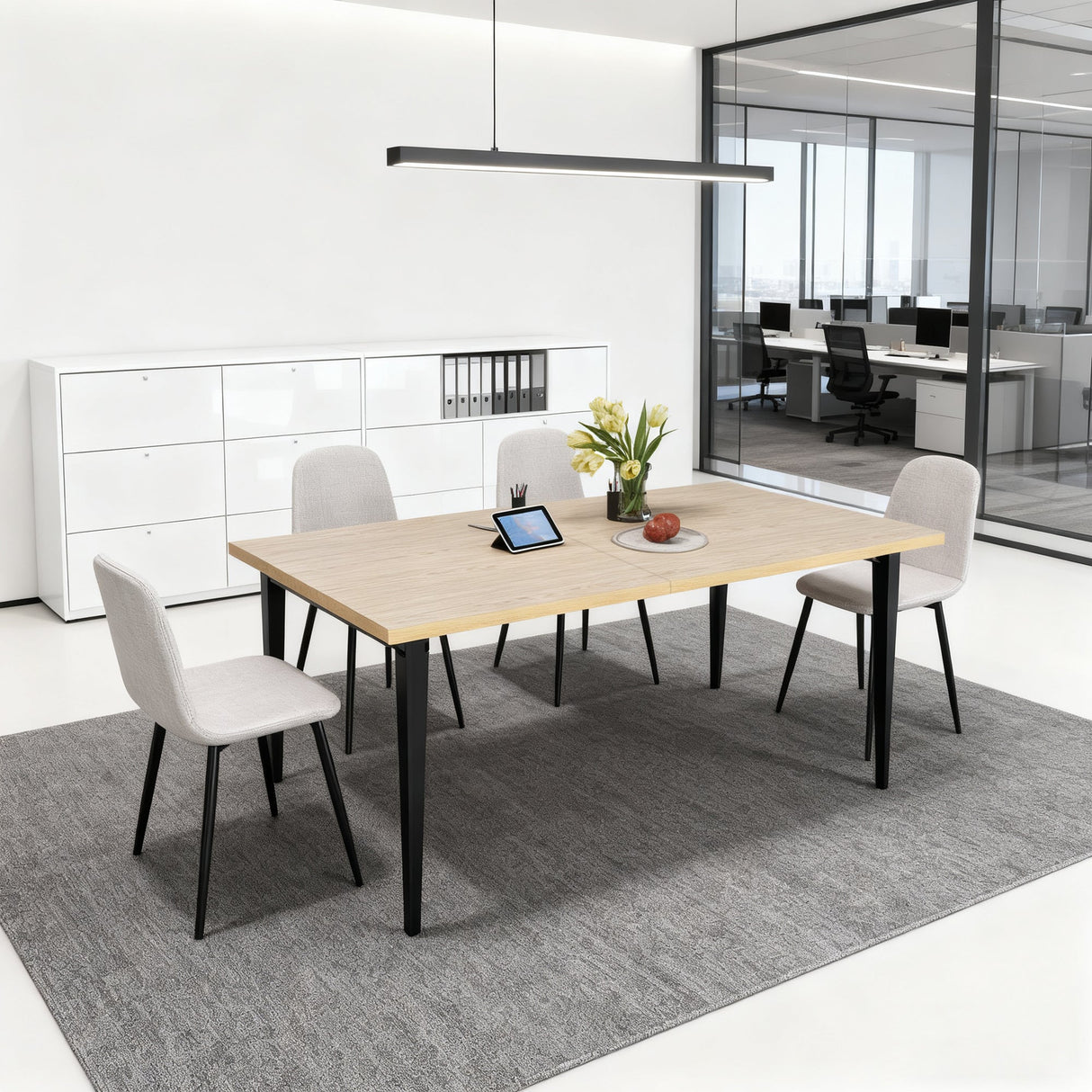 63-inch Modern Dining Table with Wooden Tabletop and Rust-Resistant Iron Legs