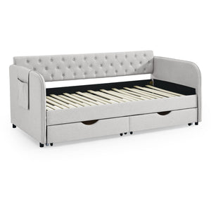 Daybed With Trundle And Storage Drawers, Flat Arms With Pocket
