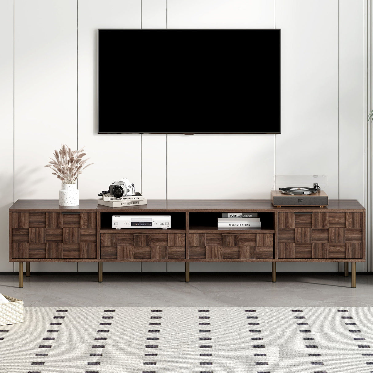 TV Stand With 2 Drawers, Media Console Table, Storage Cabinet With Cable Management