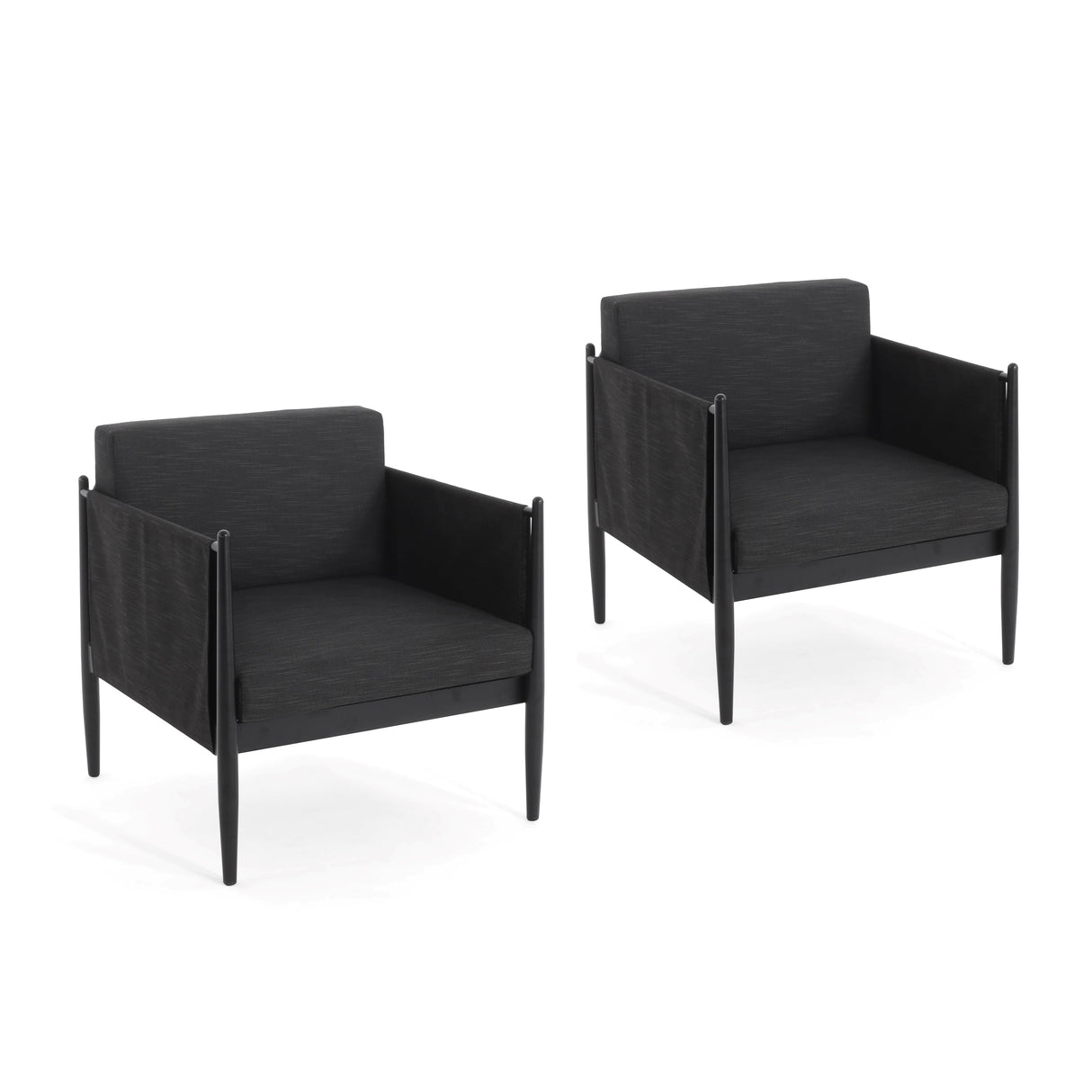 Dawson Outdoor Patio 2pcs Black Aluminum Club Chair Set with Water-Resistant Cushions