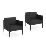 Dawson Outdoor Patio 2pcs Black Aluminum Club Chair Set with Water-Resistant Cushions