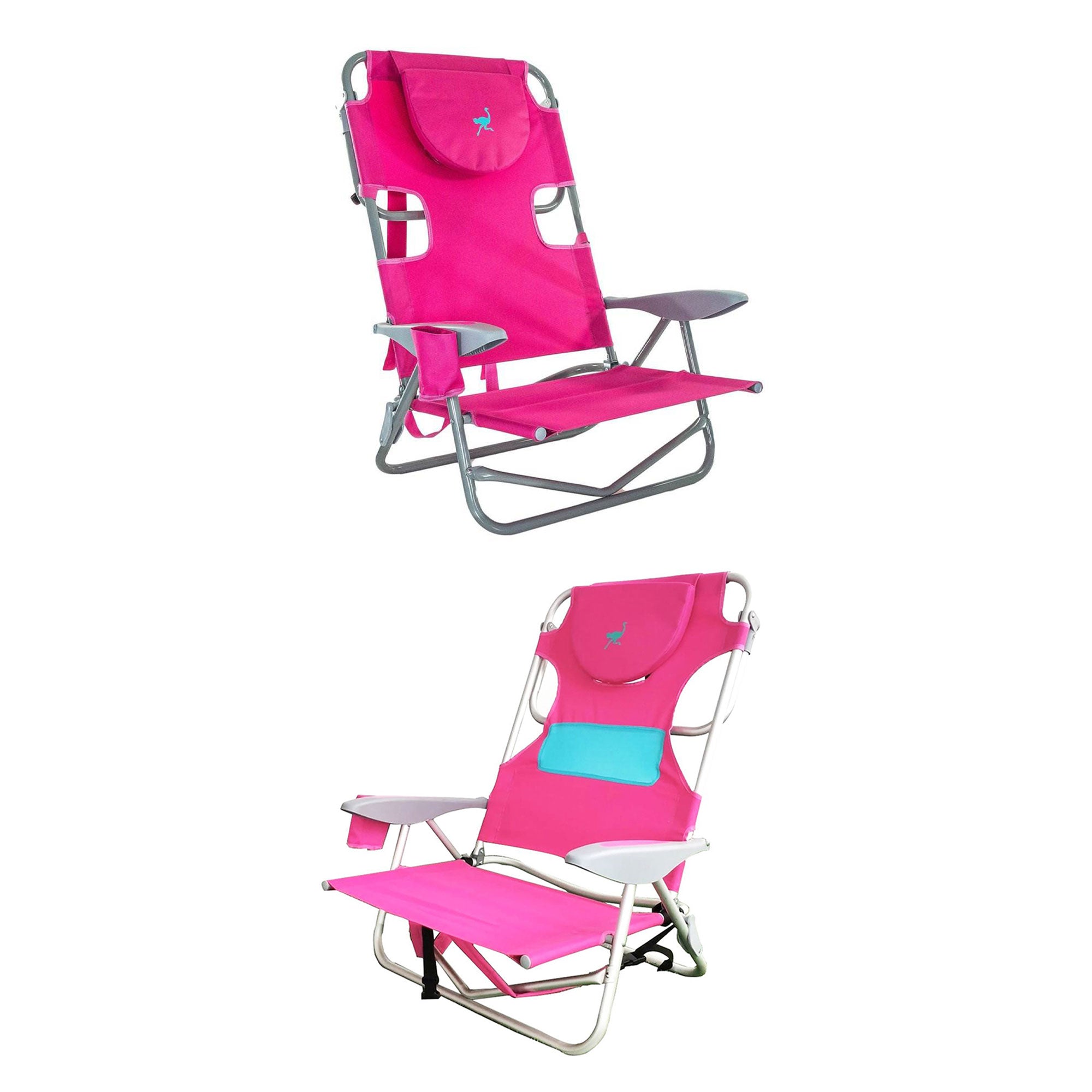 Ostrich-on-Your-Back-Beach-Chair-and-Ladies-Comfort-on-Your-Back-Chair,-Pink-Chairs-&-Seating