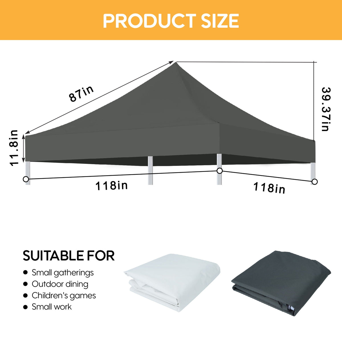 Canopy Replacement Top with 4 Pack W8 Bags, Pop Up Tent Cover Only, Frame Not Included
