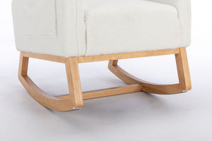 Teddy Fabric Rocking Chair With Packet Wood Legs - Ivory