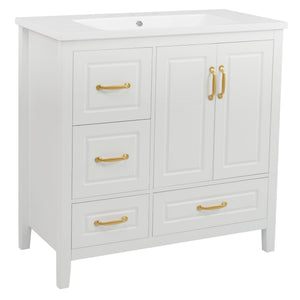Bathroom Vanity With Sink, Soft Closing Doors & Drawers, Metal Handles