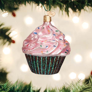 Pink Chocolate Cupcake Glass Ornament