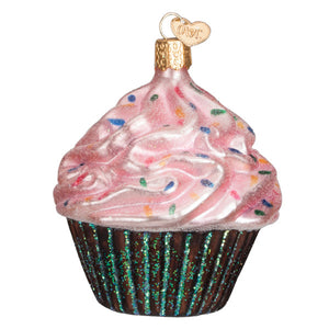 Pink Chocolate Cupcake Glass Ornament
