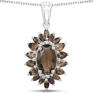 16.36 Carat Genuine Smoky Quartz .925 Sterling Silver 3 Piece Jewelry Set (Ring, Earrings, and Pendant w/ Chain)