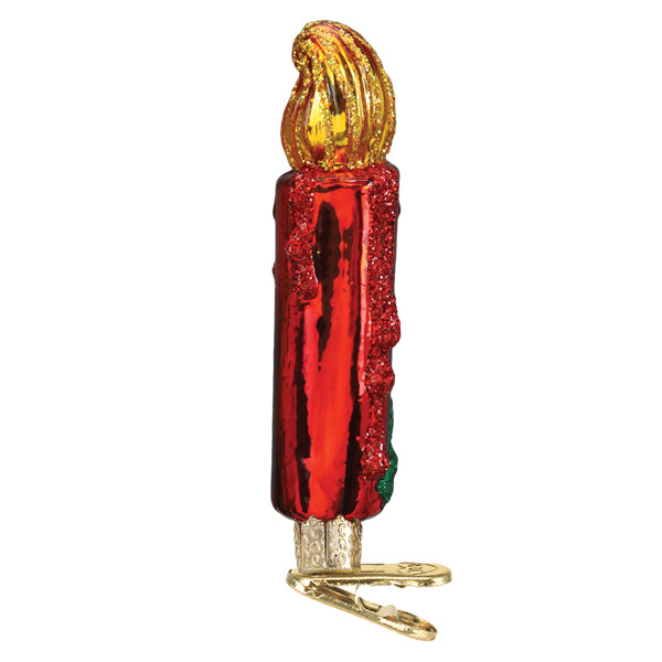 Red Clip-On Candle Ornament 4 x 1.25 x 1 Inches