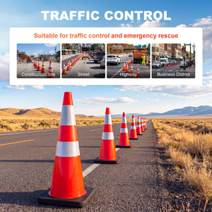 36" Heavy-Duty Traffic Cones with High-Visibility Reflective Collars - 4 Pack