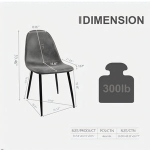 Modern Accent Dining Chairs Upholstered Seat, Metal Legs (Set of 4)